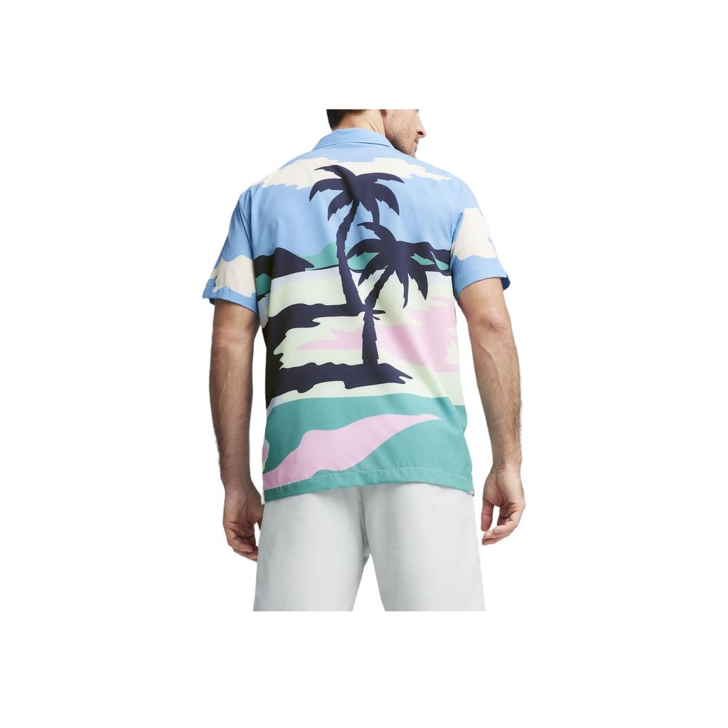 Puma X The Palm Tree Crew Ptc Красочный принт свитер с коротким рукавом рубашка мужская рубашка Imperial-Blue 623961-01