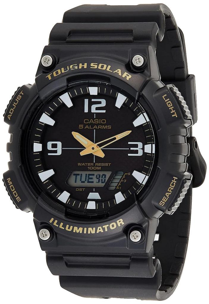 Casio AQ-S810W-1B Солнечные Аналогово-Цифровые Часы Мужские Мировое Время Секундомер Водонепроницаемость 100м Черный Резиновый Ремешок