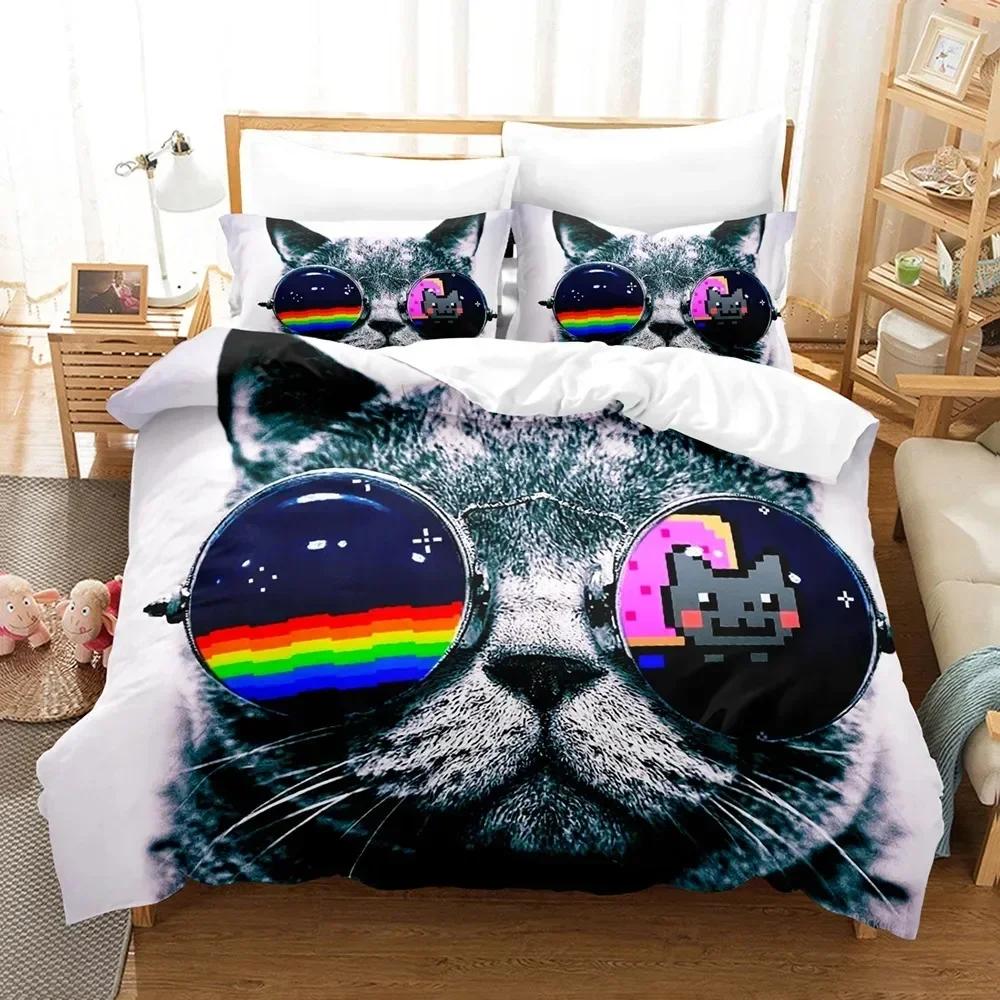 Cute Cat Bedding Set Single Twin Double Queen King Cal King Size Bed Linen Set
