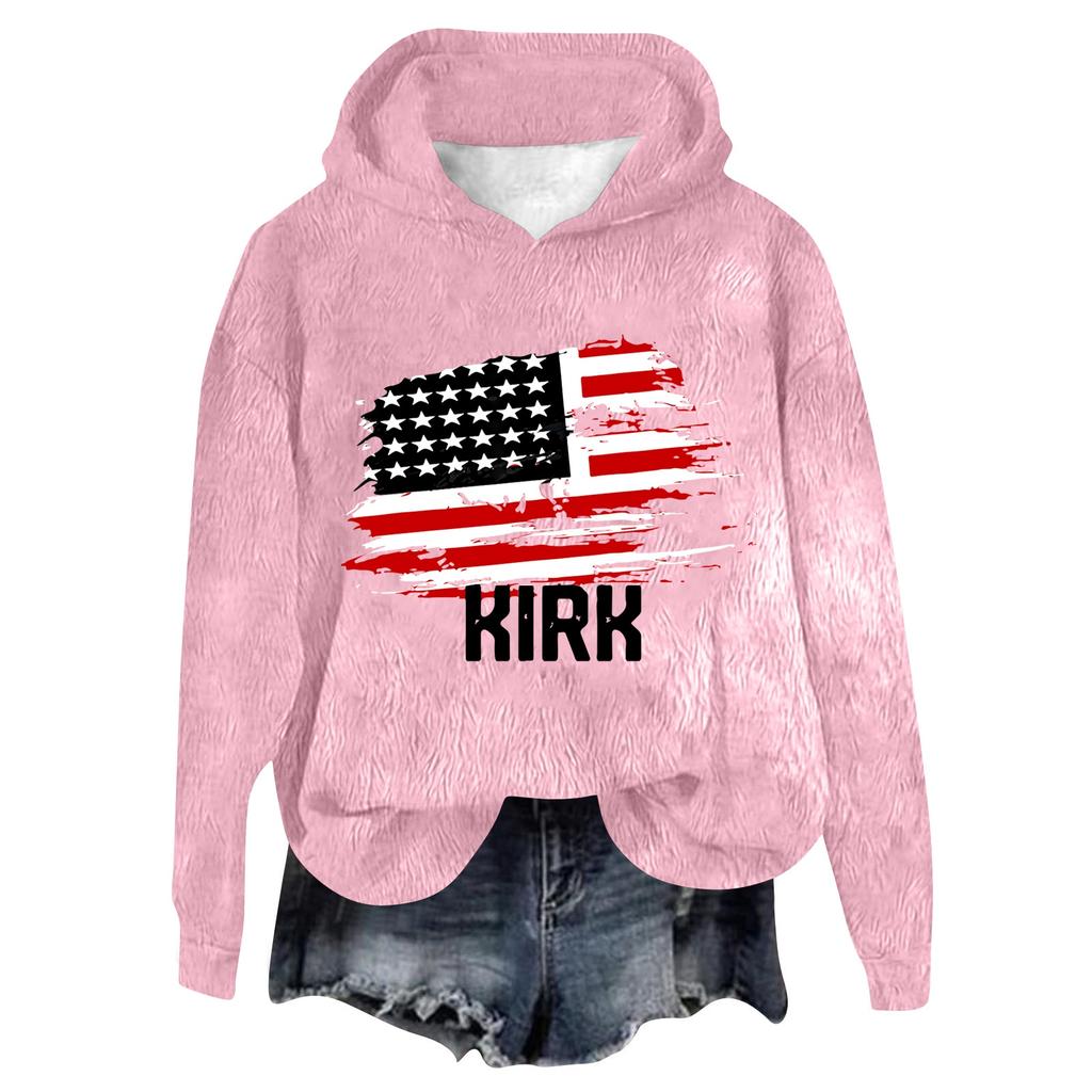 Women's Hooded Long Sleeve Printed Flannel Top Hooded Sweatshirt