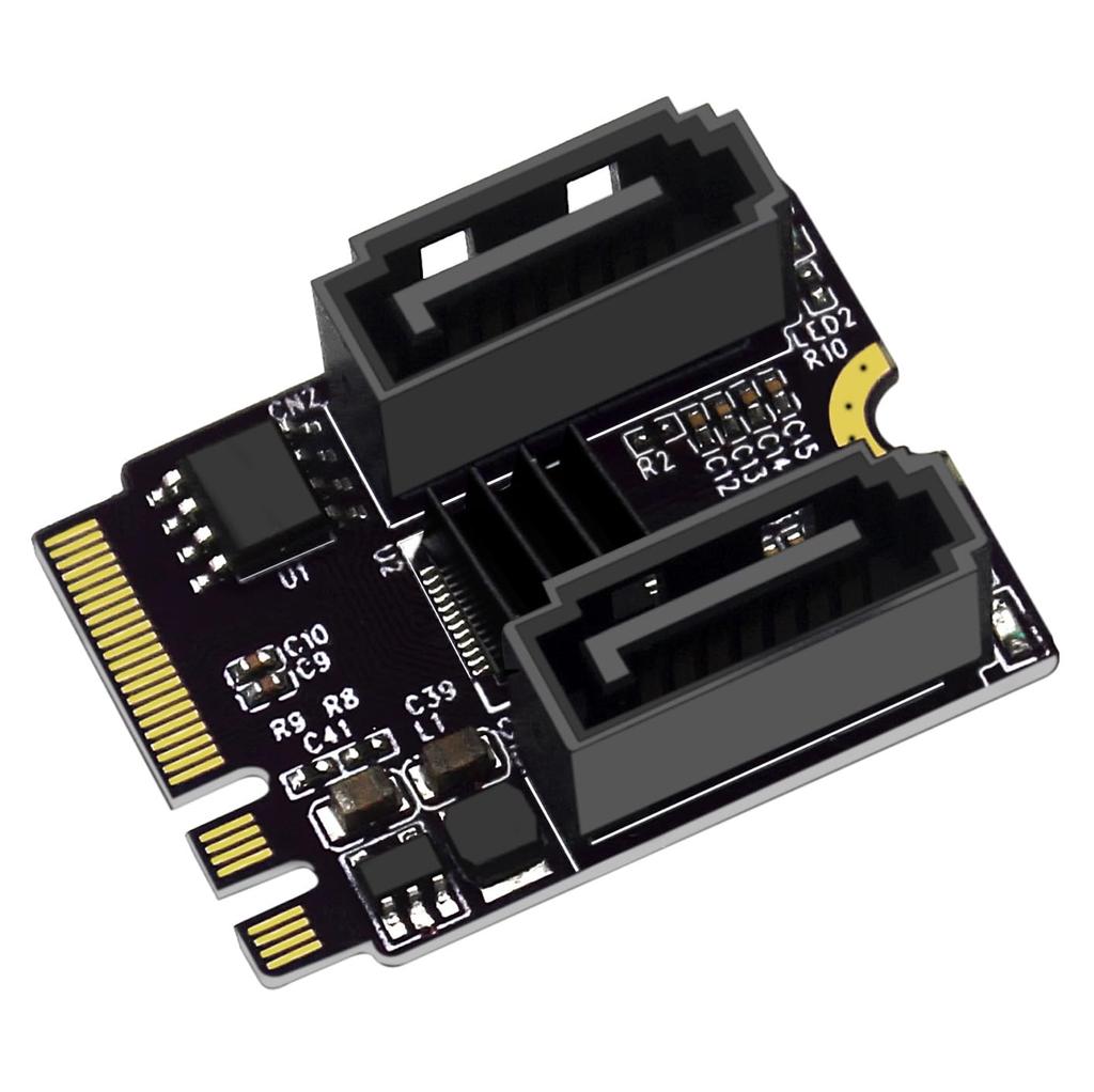Адаптер-карта PCIe 3.0 M.2 NGFF с ключом A+E на SATA (2 карты), 6 Гбит/с, с чипом JMB582, для SSD типоразмера 2230 в ПК-серверах.