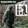 5Pcs/Set Ghillie Suit with Jacket Pants Hood Garland Carry Bag 3D Camouflage Hunting Apparel Youth Adults Woodland Clothes