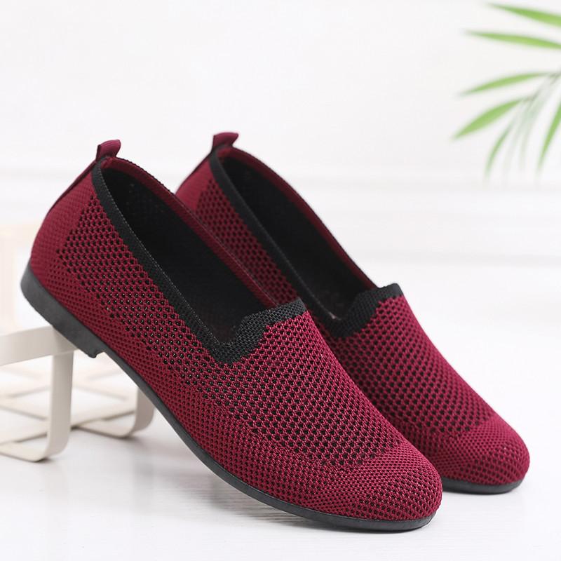 Старые пекинские тканевые туфли на плоской подошве, туфли для мамы на один педаль, модные, новый тренд, одинарные туфли, повседневные, дышащие, женские туфли из летучей вязки