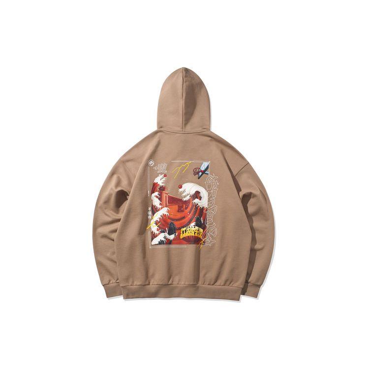 Li Ning Badfive свободная повседневная спортивная толстовка с капюшоном мужская толстовка прянично-коричневая AWDQC31-3