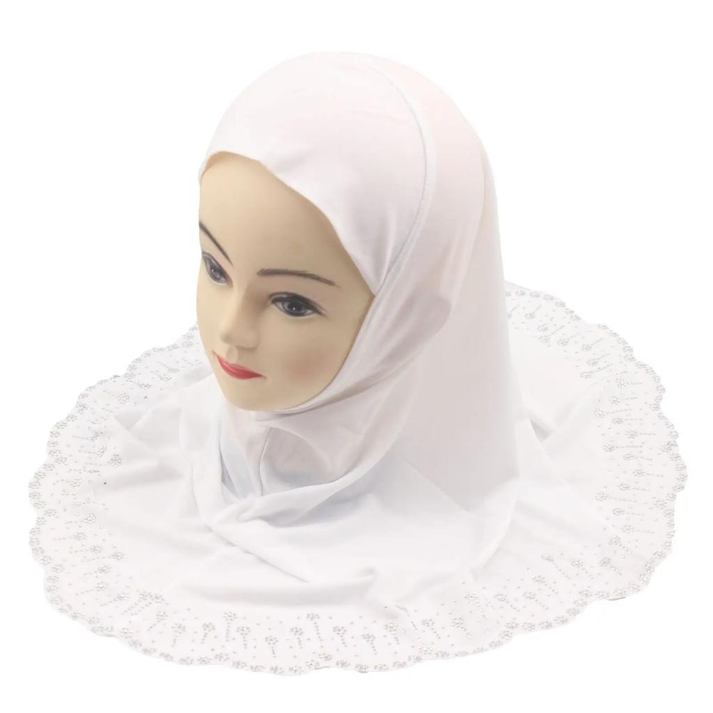 One Pieces Children Headwear Muslim Rhinestone Hijab Instant Amira Cap Girls Headscarf Shawls Arab Malaysia Turban