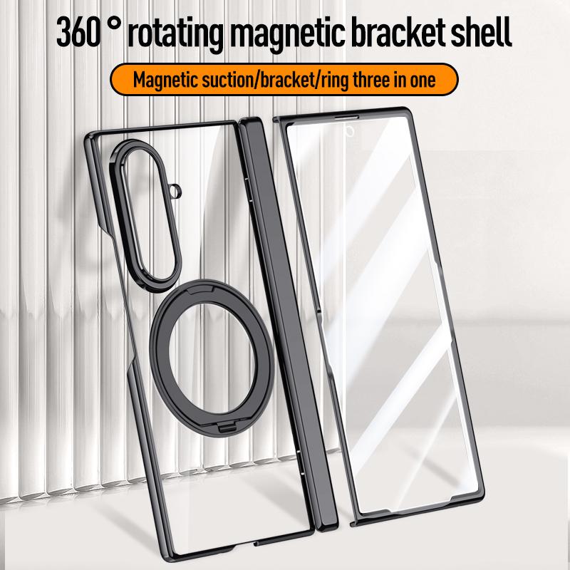 Rotating Bracket Magnetic Wireless Charging With Mirror Film Cover For Samsung Galaxy Z Fold 8 Ultra 5G Case Electroplated Hinge