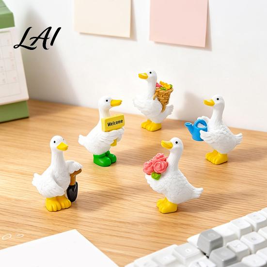 Healing Desk Accessories Mini Garden Duck Figurine Cute Farm Dolls Small Desktop Adorable Resin Figurine Collection Car Dashboard Figurines,