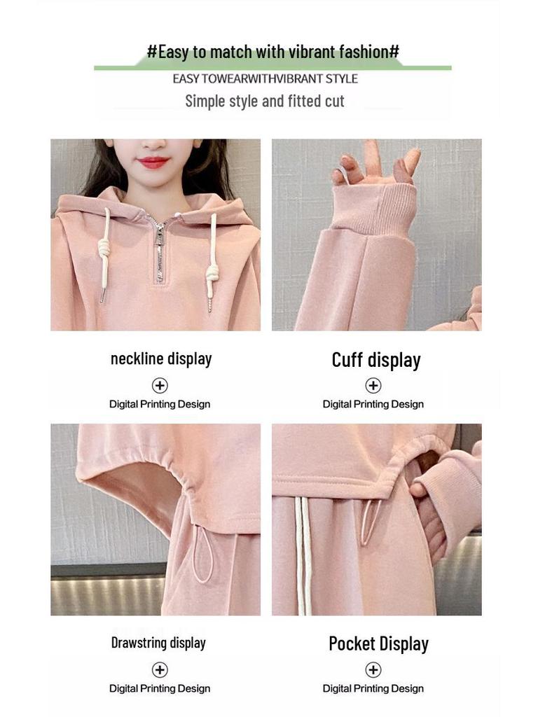 Комплект для девочек: осенний худи в корейском стиле и брюки широкого кроя