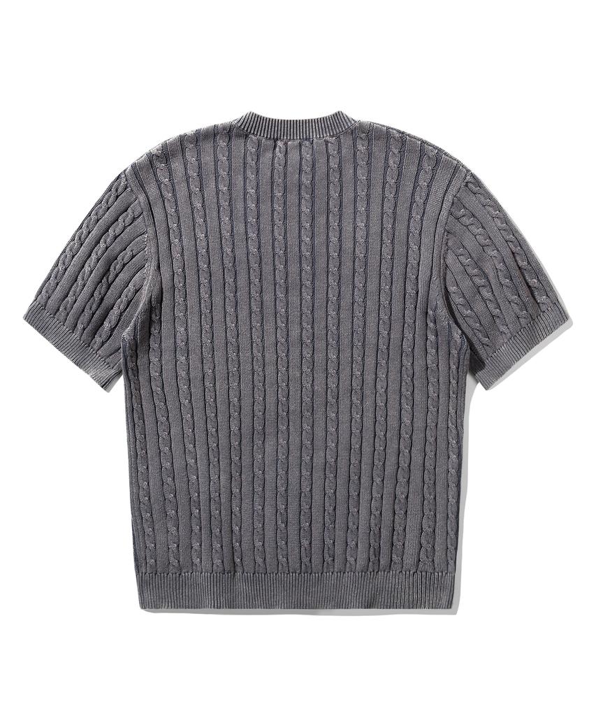 TRILLION Vintage Washed Cable Half Sleeve Knit [Lavender Grey]