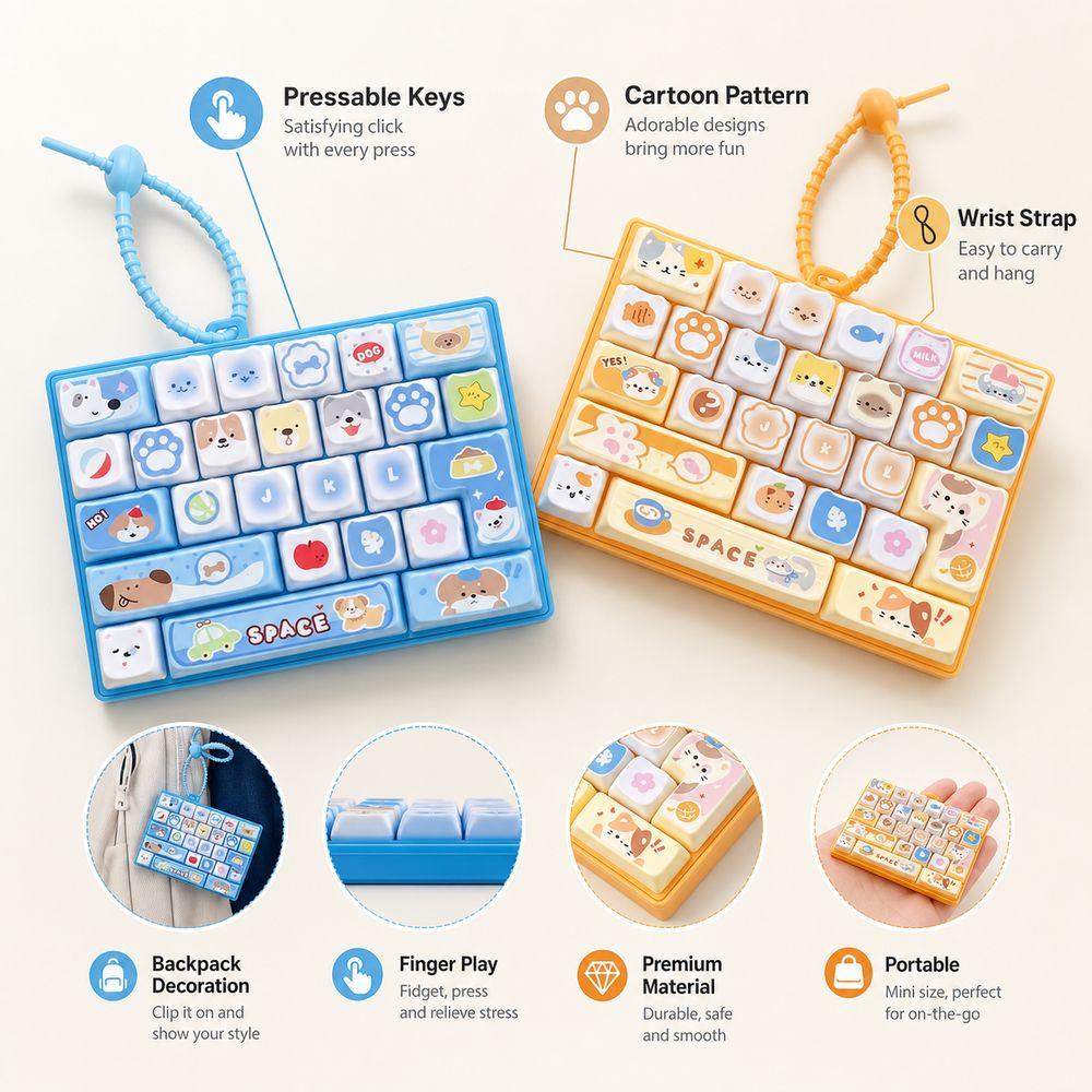 26-key Stress Relief Decompression Toy Clear Key Sounds Press Button Toy Keyboard Toy Bag Pendant