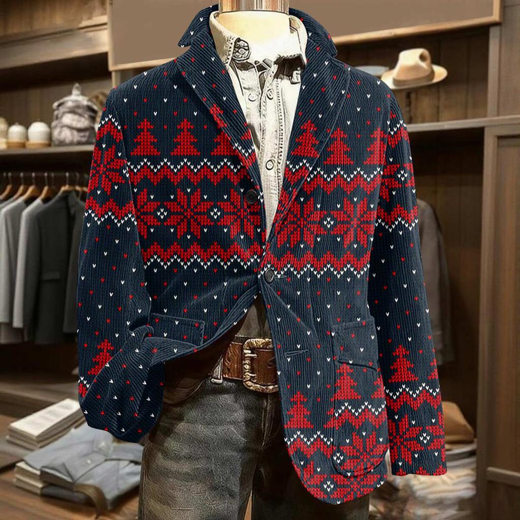Men's Printed Corduroy Warm Pocket Suit Jacket Cardigan Men's Casual Suit