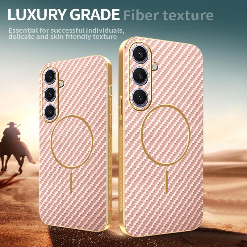 For Samsung Galaxy S24+ Phone Case Carbon Fiber Textured Electroplated TPU Back Cover