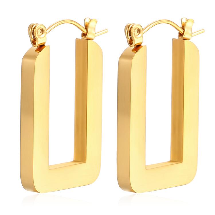 Retro Style, Rectangular Stainless Steel Earrings Trendy High-end Women's Temperament Titanium Steel Earrings Jewelry