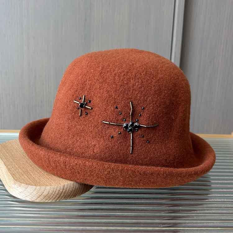 Simple and elegant woolen woolen basin hat women's autumn and winter warm crimped top hat small edge dome bucket hat