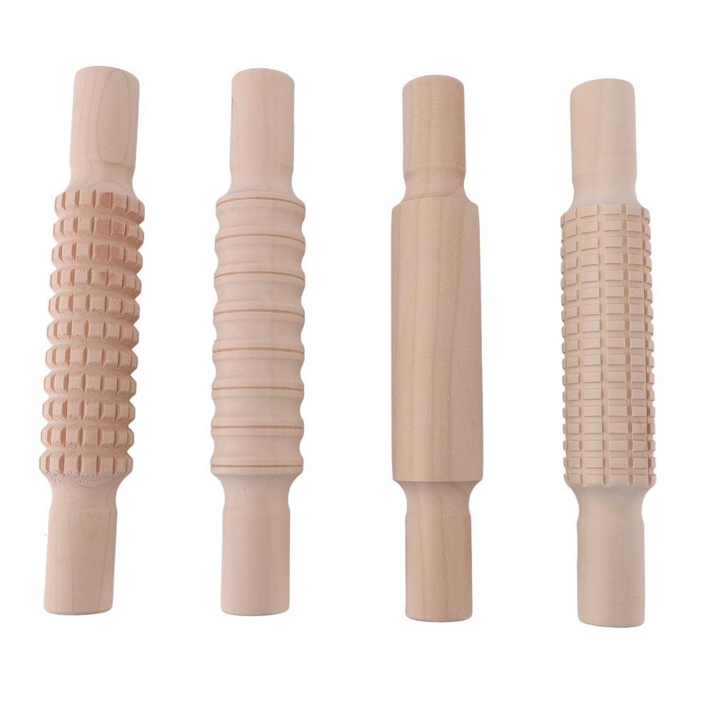 4pcs Textured Rolling Pin Assorted Pattern Dough Rolling Pin Clay Texture Roller Baking
