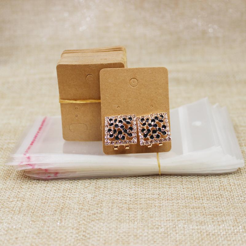 50 шт. Бумажная карточка для сережек-гвоздиков 5x4 см коричневого/белого цвета, сделай сам, упаковка для украшений, маленькая пустая карточка для демонстрации ожерелья с подвеской