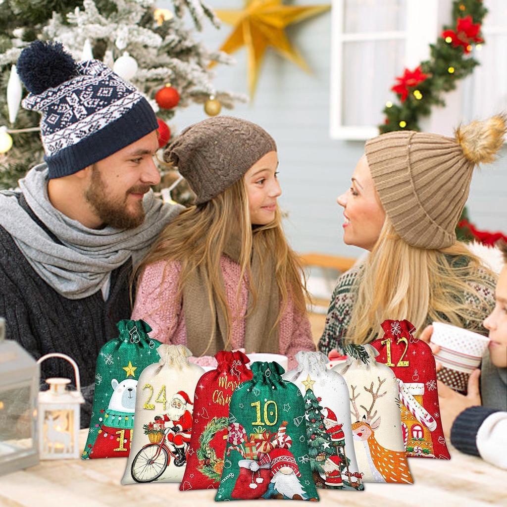 24-дневный Рождественский Адвент-календарь Обратный отсчет Мешочки 24 Нумерованных DIY Пустые Джутовые Пучки Карманы Рождественские Тканевые Сумки для Хранения