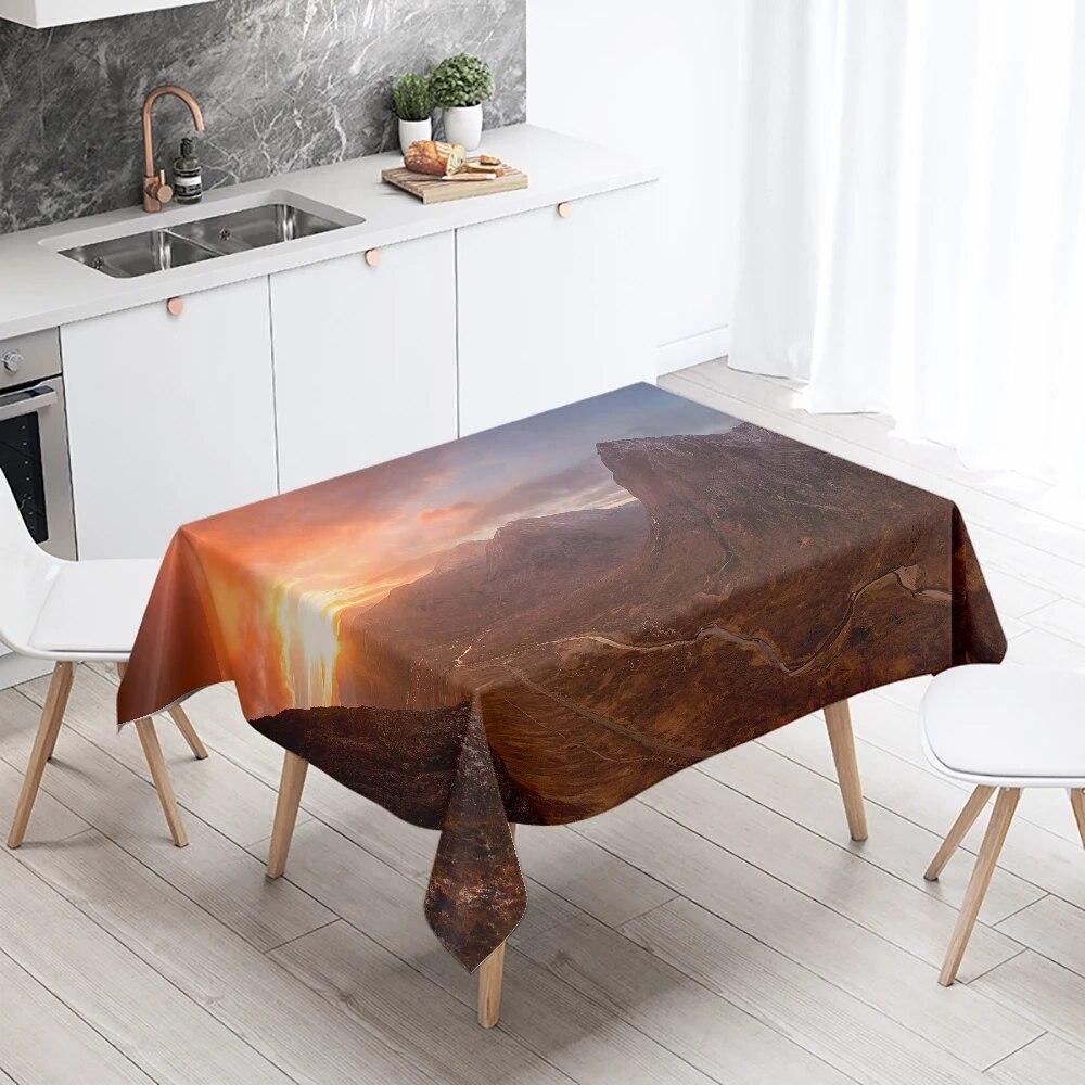 Natural Landscape Tablecloth Camping  Antifouling Waterproof Rectangular  Dining Table Home Decoration