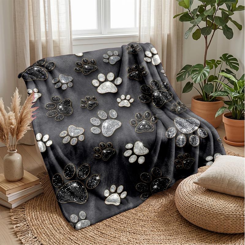 Paw Prints Pattern Design Theme blanket Lightweight Warm Flannel Blanket Decorative Throw Blanket for Home Decoration