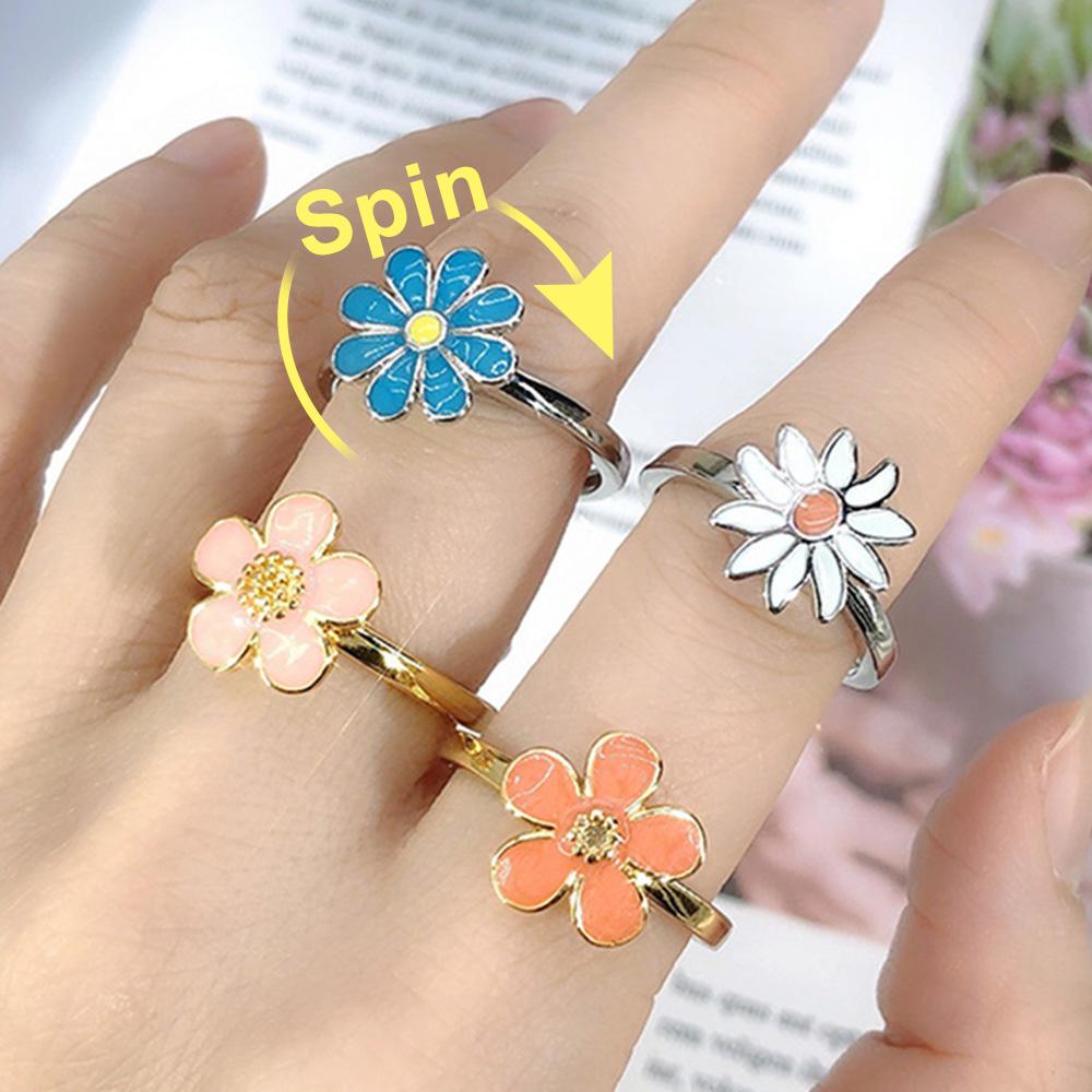 Y2k Flower Anxiety Spinner Ring for Women Adjustable Aesthetic Daisy Fidget Anti Stress Rings Trend Jewelry Valentine's Day Gift