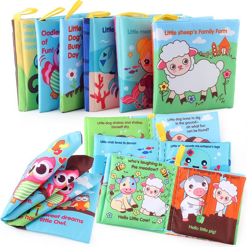 Three-Dimensional Baby Cloth Book Early Education Cognitive Toy 4 Pages 8 Sides English Palm Book Animal Baby Cloth Book