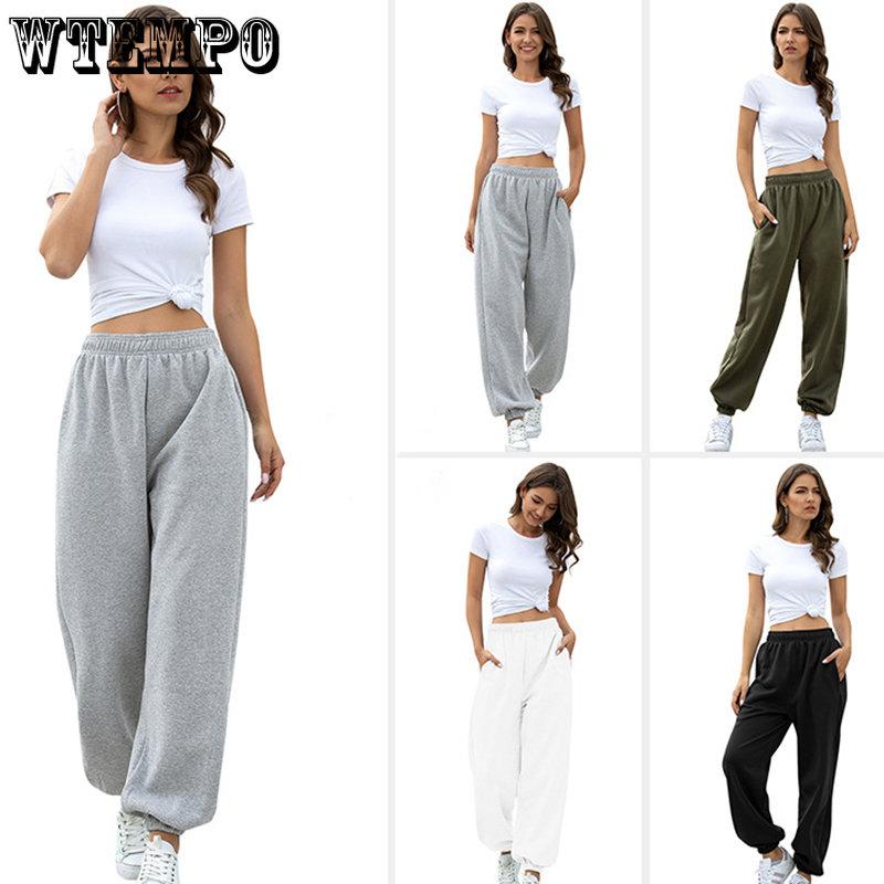 WTEMPO Женские тонкие брюки для бега, женские однотонные свободные спортивные штаны, женские повседневные брюки-карго с эластичной резинкой на талии и карманами