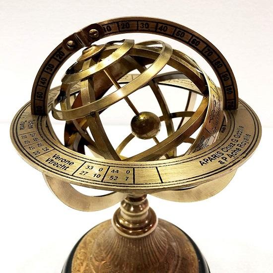 Nautical Brass Armillary Engrave Sphere Decorative Globe Wooden Black Base Home Decorative