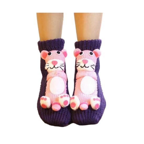 1 пара вязаных носков с животными Осень Зима Толстые Теплые Вязаные 3D Носки до середины икры с куклой-животным Женские Эластичные Домашние Напольные Ковровые Носки для Сна