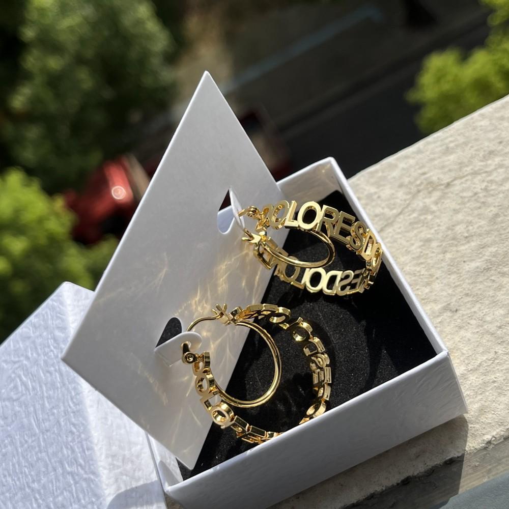 QIUHAN Personalized Initial Letter Nameplate Huggie Earrings Custom Name Hoop Earrings