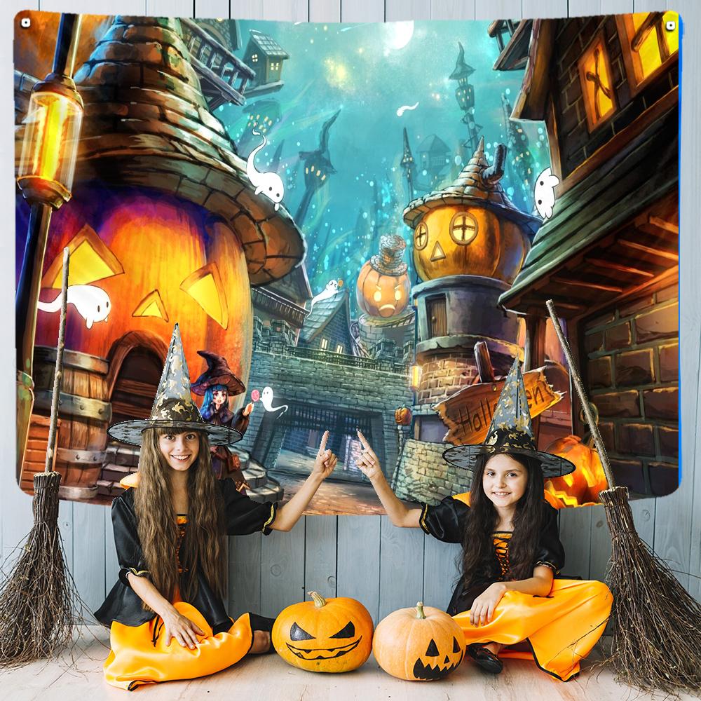 Bedroom Living Room Decor Mystic Pumpkin Haunted House Witch Aesthetics Wall Hanging Wall Decor Home Decor Halloween Tapestry