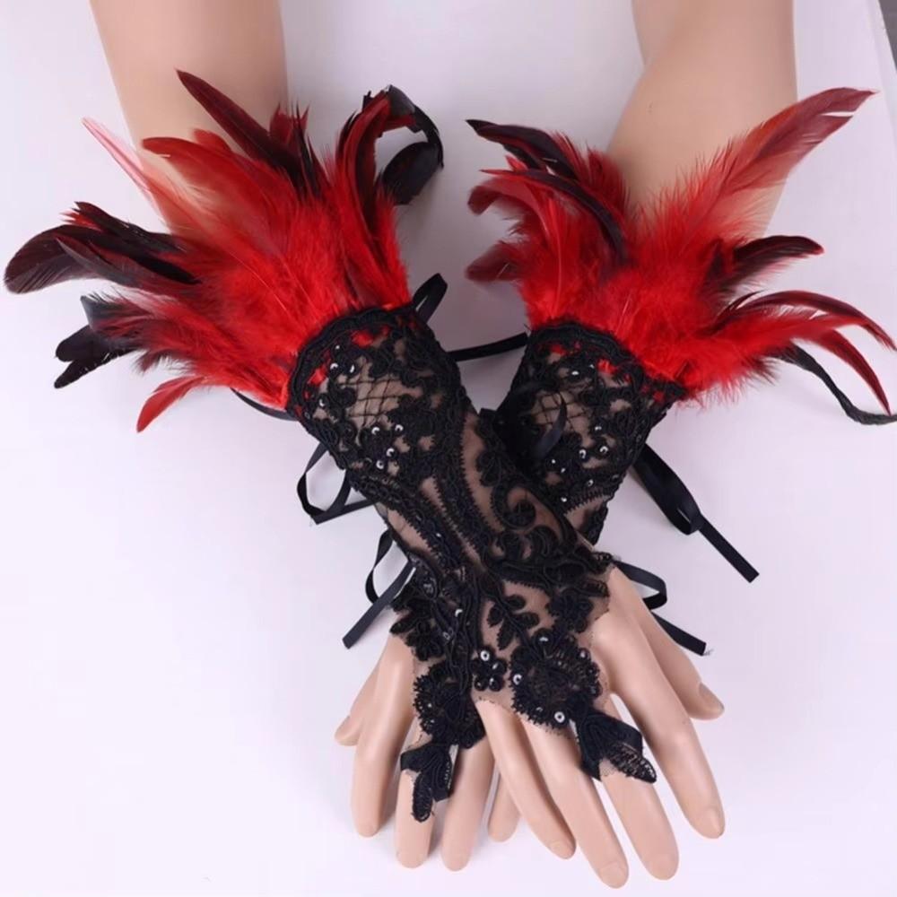 Retro Sequins Feather Lace Gloves Embroidery Women Halloween Arm Sleeves Party Supplies