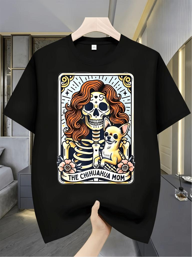 Chihuahua Mom Card Skeleton Mama Dog Lover Witchy Vibe T-Shirt - Monsterry Same Style for Men And Wo