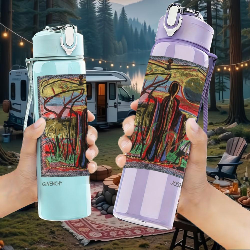 1PC Colorful Pattern A B 750ml sports water bottle leakproof straw lid outdoor office home