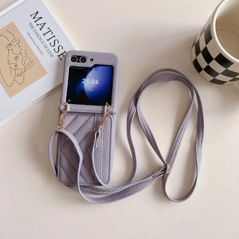 Кошелек-кроссбоди на шнурке, чехол для телефона для Samsung Galaxy Z Flip 6 5 4 3 Flip6 Flip5 Flip4 Flip3 5G, держатель для карт, кожаный чехол