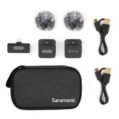 Беспроводная микрофонная система Saramonic 1 выходной разъем Lightning, черный, 2,4 ГГц, сверхкомпактный (2 передатчика, приемник) Blink100-B4