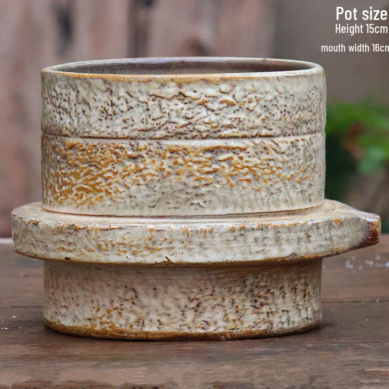 Retro Coarse Pottery Succulent Bonsai Floor Pot for Indoor Plants