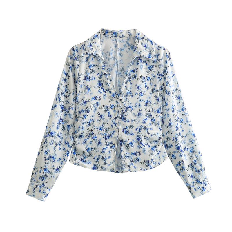 Spring 2024 European & American Style Satin Print Shirt and Midi Skirt Set for Women