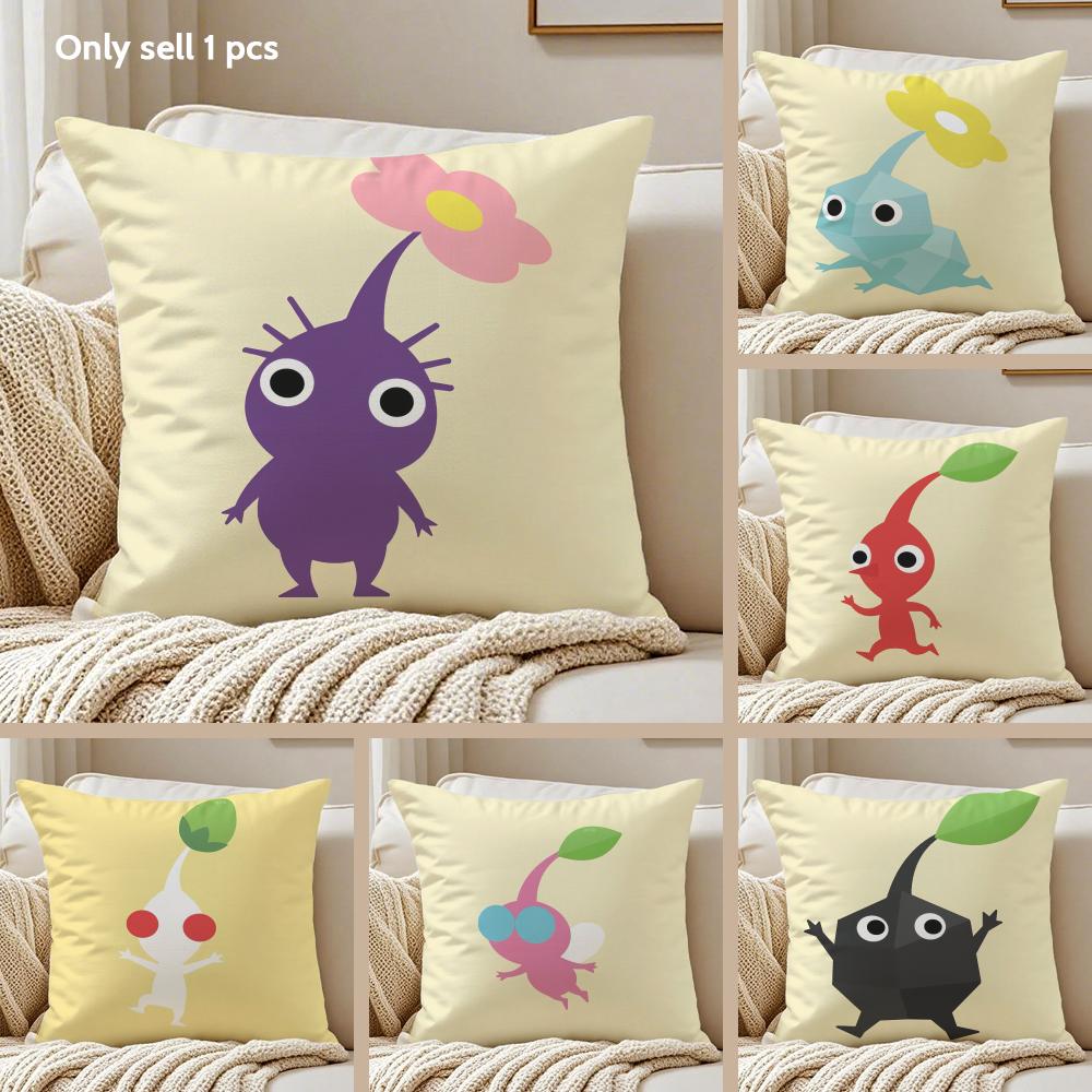 Cartoon PPIKMINS Cushion Cover Silky Short Plush Sofa Pillow Cover Hidden Zipper Soft Dustproof Case for Home Decor
