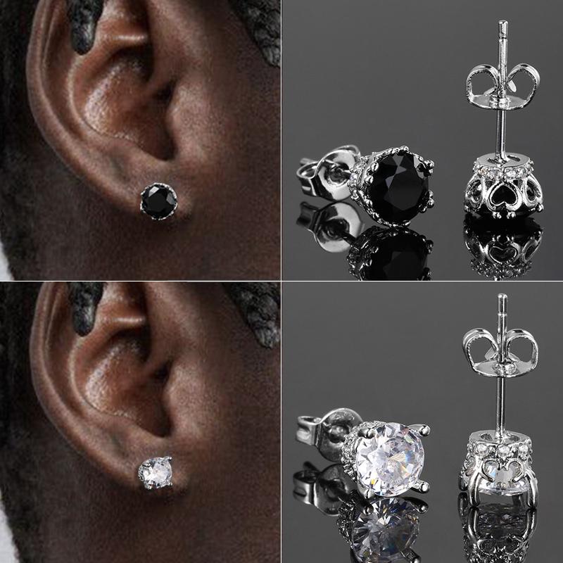 Stud Earrings Unisex Ear Piercing for Men Women 6mm Black Zircon Stylish Simplicity Silver Color Hip Hop Jewelry Gifts Wholesale