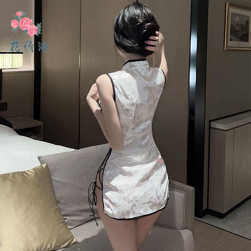 Сексуальное милое нижнее белье с боковыми вырезами, соблазнительный ципао, короткая юбка, белое