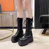 Fashion 2025 New 9 Cm Chunky Platform Ankle Boots Women Autumn Winter Motorcycle Boots Woman Thick Bottom Non Slip Leather Combat Boots