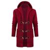 Men's Solid Color Knitted Coat Hooded Long Windbreaker Button Cardigan Medium Length Sweater
