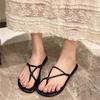 Летние новые плоские тапочки женские модные сандалии с круглым носком и открытым носком с тонким ремешком на мягкой подошве, нескользящие, износостойкие