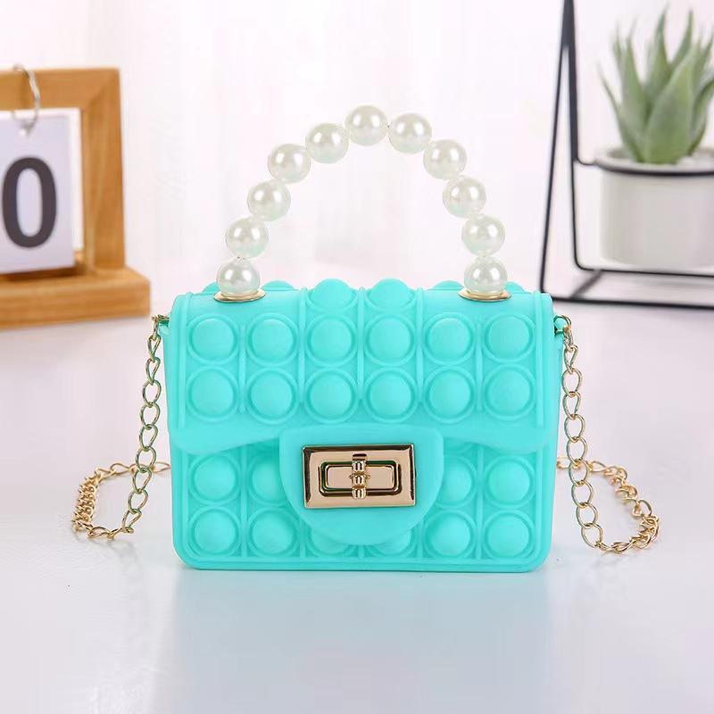 Silicone Love Bubble Jelly Bag, Popper Pressure Relieving Purse, Pop It Handbag With Faux Pearl Handle, Cute Chain Crossbody Bag