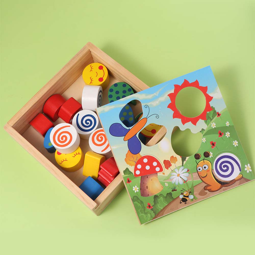 Shape Wooden Montessori Toys Jigsaw Colorful Matching Blocks Color Shape Sorting Box Teaching Aids