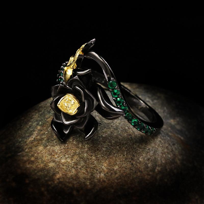 Изысканные кольца с цветком ромашки для женщин, ретро, черное золото, барочный жемчуг, ветви, винтажное кольцо, итальянские украшения, подарок