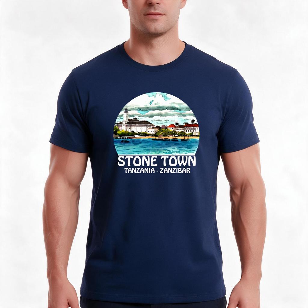 Stone Town Tshirt Summer Casual Cotton Tee Oversized Streetwear Tops Vintage Graphic Print Loose Fit Short Sleeve
