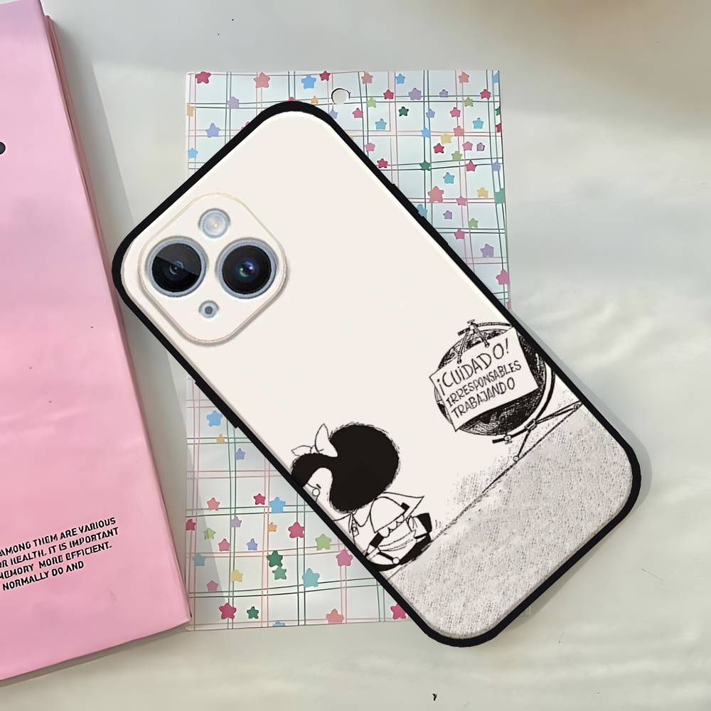 Мультяшный Милый Чехол для Телефона Мафальда Для IPhone 1716 15 14 13 Pro Max 11 12 Mini X Xs XR Черный Силиконовый Чехол