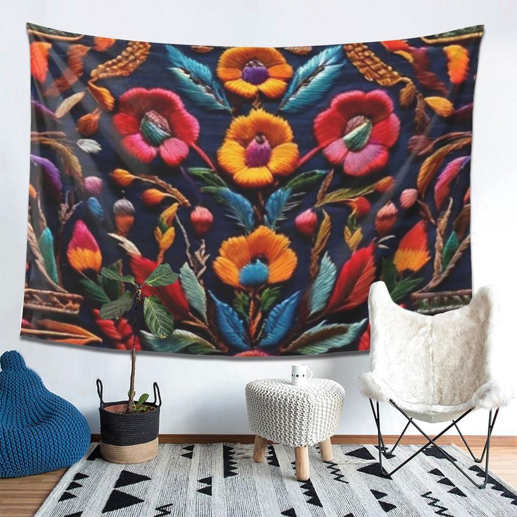 Mexican Embroidery Floral Tapestry Wall Hanging Aesthetic Home Decor Tapestries for Dorm Room