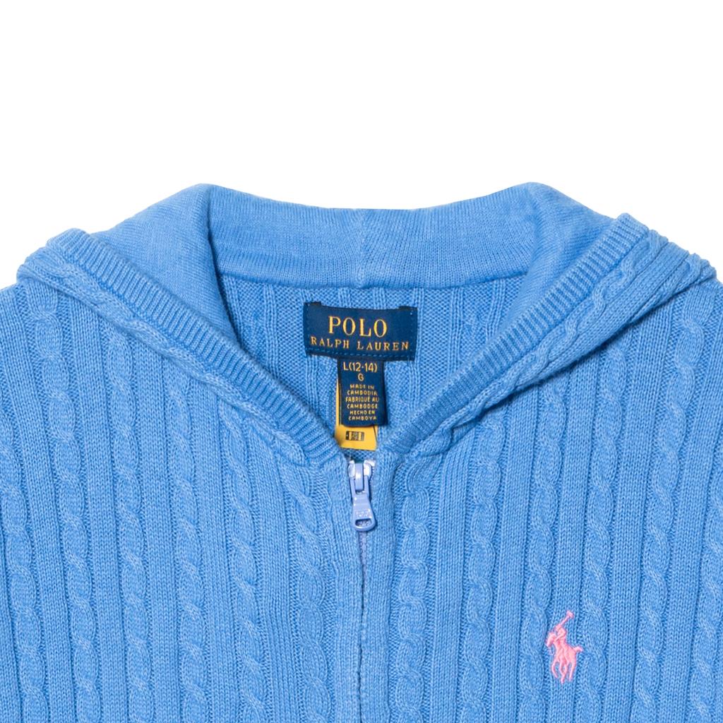 Детский свитер Polo Ralph Lauren однотонный с капюшоном, длинным рукавом и застежкой-молнией, цвет порт-синий 313916533-009